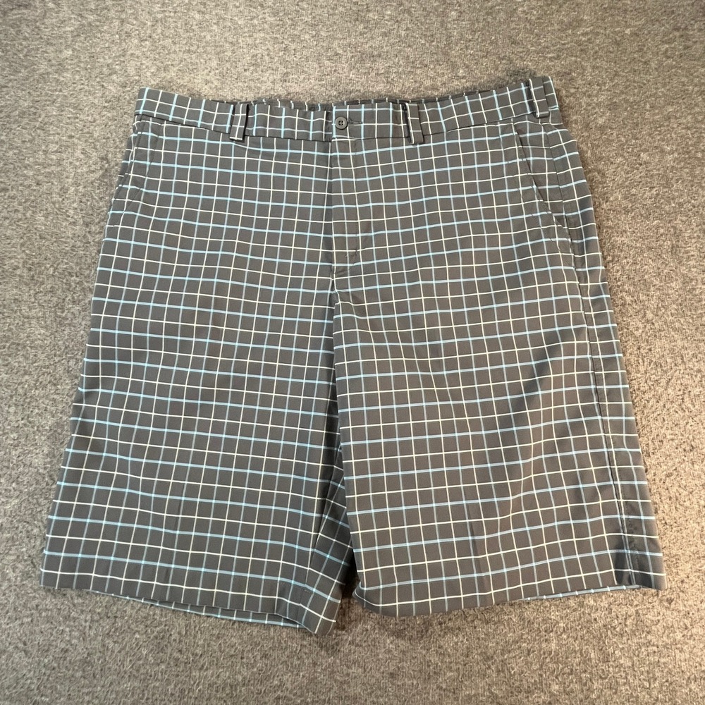 Nike Golf Shorts Men's 42 Gray Blue Plaid‎ Stretch Lightweight Activewear